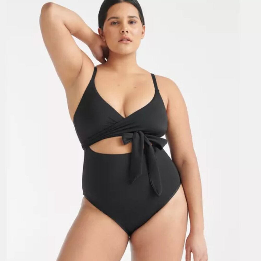 Knix Black Women's One Piece Cut Out Front Tie Swimsuit